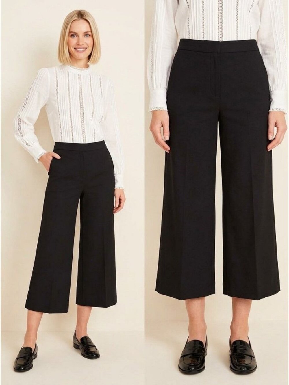 Ann Taylor The Marina High Rise Wide Crop Pants Black 10